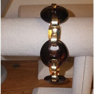 VINTAGE 1974 SIGNED NAPIER GOLDTONE FAUX-TORTOISE SHELL LINK BRACELET